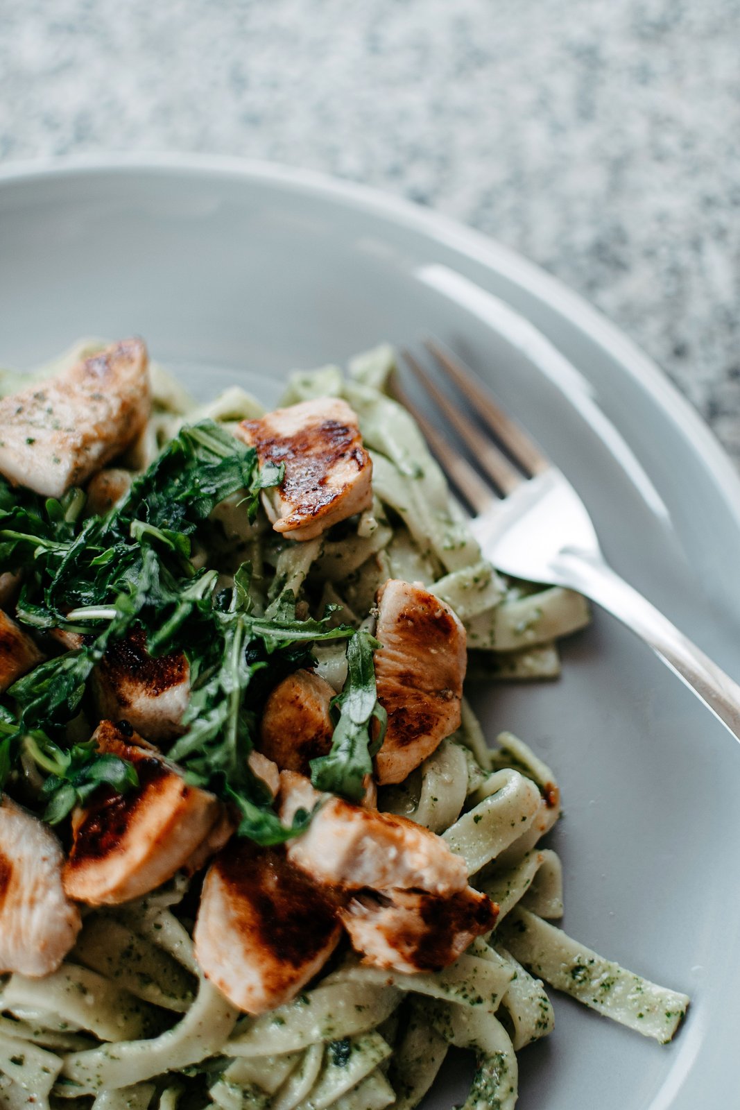 Warm Pesto Chicken and Bow Tie Pasta Bowl
